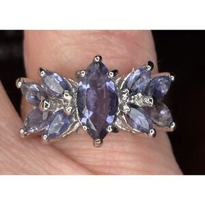 Sterling Silver 925 Amethyst Cluster Ring Size 6